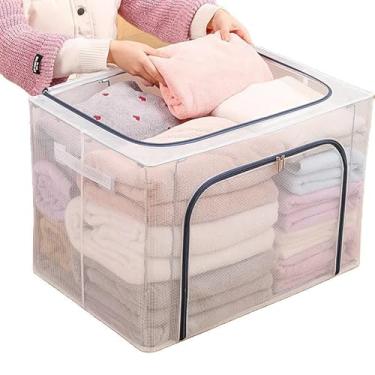 Imagem de Caixa Organizadora Roupas Brinquedos Lençol Edredom Guarda Roupa Dobrável 66L(Transparente (1 Uni))