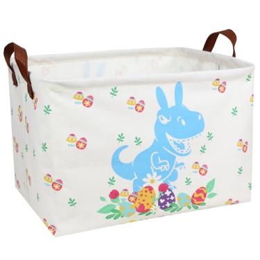 Imagem de BOAMAU Grande Cesta Retangular Fofa De Páscoa Para Crianças, Ovos Coelho Vazios, Páscoa, Presente Primavera, Organizador Armazenamento Quarto, Decoração (Ovo Dinossauro Azul)