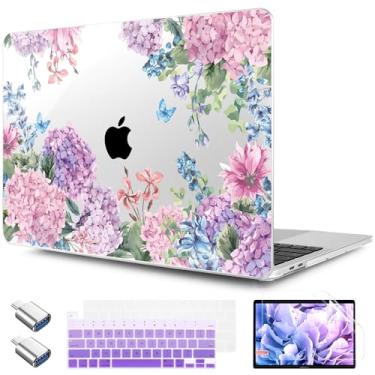 Imagem de TWOLSKOO Compatível com MacBook Pro 13 polegadas 2023-2016 A2338 M2/M1 A2251 A2289 A2159 A1989 A1706, capa rígida de plástico e película de teclado e protetor de tela, hortênsia colorida