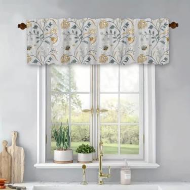 Imagem de Cortinas curtas de tratamento de janelas florais de primavera, cortinas blackout, bolso de haste, painel superior para banheiro, quarto, sala de estar, 137 x 45 cm