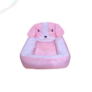 Imagem de Cama Pet Para Cachorro e Gato Grande com Cabeceira, Conforto e Estilo para Seu Pet, Cama Antialérgica e Lavável (Rosa Com Branco, G)