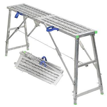 Imagem de Plataforma de trabalho ajustável metal tech andaime escada banco para reforma doméstica portátil e altura ajustável para remendar drywall ou limpar janelas