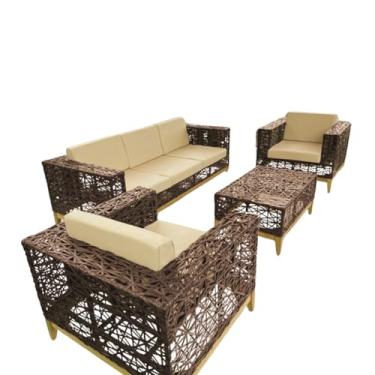 Imagem de Conjunto de Sofá 2 e 3 Lugares Area Externa Jardim em Fibra Sintética - Nossa Kasa (Marrom)