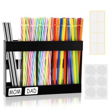 Imagem de Suporte de canudo de acrílico, suporte de canudos com fita adesiva dupla face para armário, organizador de palhas, recipiente de armazenamento para armário de balcão e cozinha (preto)