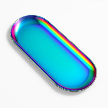 Imagem de Bandeja Aço Inox Oval Luxo Elegancia Decorativa 18cm Multicor