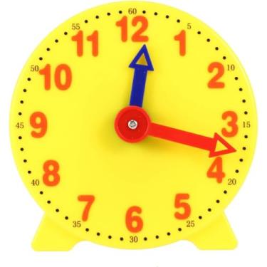 Imagem de Jizlan Yellow 4 Inch Learning Clock Time Model Teacher Gear Clock 12/24 Hour Learning Tools Activity Toys