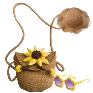 Imagem de kkdom Bolsa transversal de palha - linda bolsa de ombro para meninas, bolsa de ombro de praia de verão, Girassol marrom