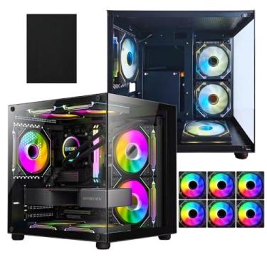 Imagem de Gabinete Pc Gamer Aquário Preto Com 6 Fans Rgb Inclusas Vidro Temperado Placa Micro Atx