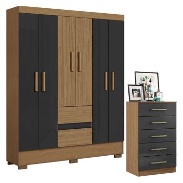 Imagem de Cômoda 2014140 e Guarda Roupa Casal Coimbra 2005138 Atacama Grafite - Aramóveis