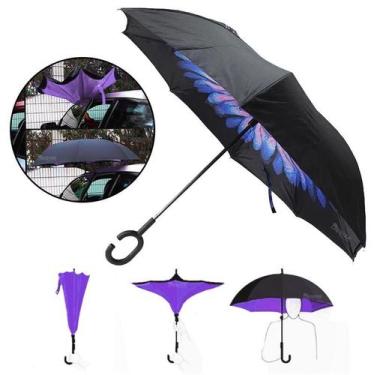 Imagem de Guarda chuva invertido automático sombrinha inverso cabo emborrachado 