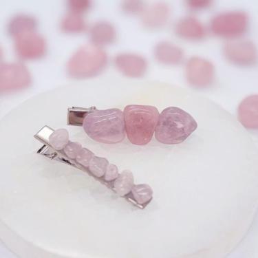 Imagem de Kit 2 Presilhas de cabelo com Pedras Naturais Piranhas de Cabelo 5,5cm