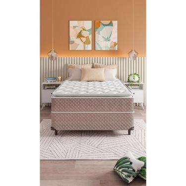 Imagem de Cama Box Casal Umaflex Berlim Pillow Top E Molas Ensacadas Castor Com Branco