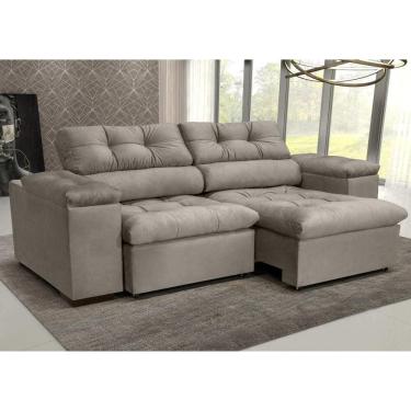 Imagem de Sofá 3l 2,2m Retr/recl Veludo Olm Vancouver Bege Claro