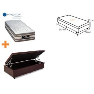 Imagem de Conjunto Cama Box Baú Solteiro King + Colchão Molas Ensacadas Firme - 