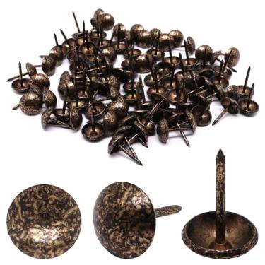Imagem de YuGtcen 100 peças de tachas de estofamento para móveis, unhas decorativas tachas de polegar pregos de estofamento de metal para pinos de madeira aderência de móveis vintage (11 x 17 mm, bronze antigo)