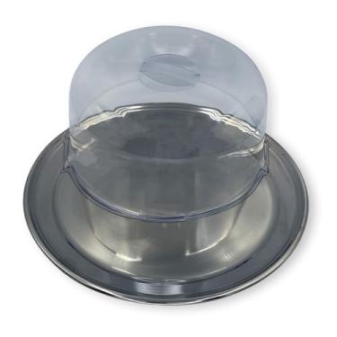 Imagem de Porta Bolo, Aço Inox e Acrílico, 31cm, Base 49cm x Altura 12cm