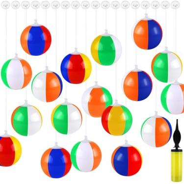 Imagem de Aodaer 36 minibolas de praia infláveis a granel de 12 cm pequenas bolas de praia arco-íris com ganchos de corda pendurados inflador para brinquedos de piscina, decoração de festa de aniversário de