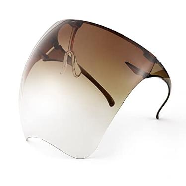 Imagem de FEISEDY Óculos de sol com viseira de cobertura total espelhada para mulheres, homens, futurístico, top plano B2781, 006 Marrom dégradé, 160mm