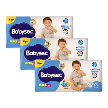 Imagem de Kit 3 Fraldas Babysec Galinha Pintadinha Ultrasec Hiper Tamanho G 60 unidades cada