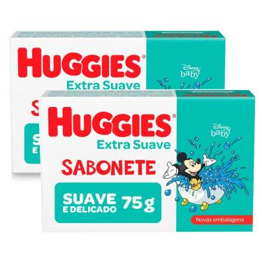 Imagem de Kit 2 Sabonete Infantil em Barra Huggies Extra Suave 75g