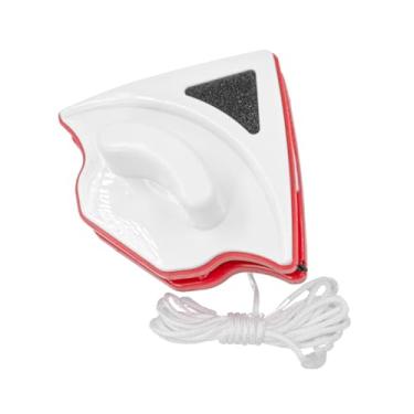 Imagem de Limpador Magnético para Vidros Dupla Face, 13x13cm, com Barbante 70cm, Branco e Vermelho