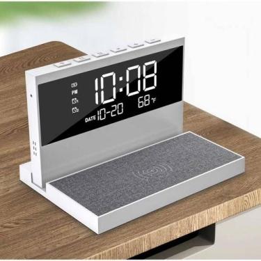 Imagem de Carregador Indução Branco + Despertador + Relógio com Led - Peining