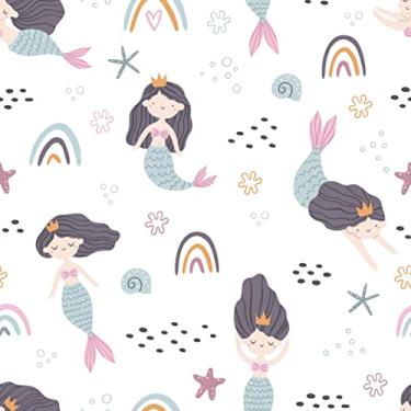 Imagem de Papel De Parede Adesivo Lavável Menina Sereia Arco 12m