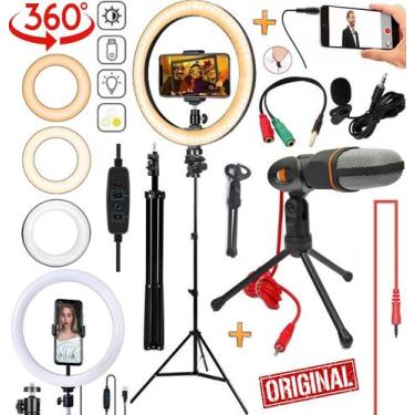 Imagem de Kit Tripé Universal Suporte Celular Luz Iluminador Ring Light 26cm Por