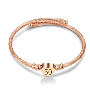 Imagem de MiiFort Pulseira de ouro rosa com coração para mulheres, joias de aniversário 13 15 16 18 21 30 40 50 60 65 70 presente para filha, neta, avó, mãe, sobrinha, tia, melhor amiga, One Size, Aço