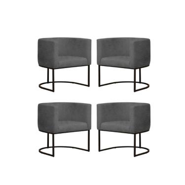 Imagem de Kit 4 Poltronas Reforçada Decorativa Sala Gabriela Base Ferro Preta Suede