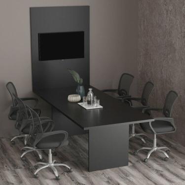Imagem de Kit com Mesa para Reunião 6 Lugares e Painel para Tv até 37 Polegadas Preto