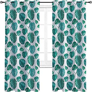 Imagem de Cortinas blecaute de folha verde para quarto - isolamento térmico, economia de energia e redução de ruído, cortina de isolamento de cozinha com tratamento de sombreamento completo, L 236 x C 236 cm