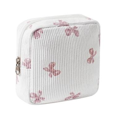 Imagem de RSRSLEII Linda bolsa de maquiagem de veludo cotelê com zíper para bolsa, bolsa estética Coquette com estampa de urso para mulheres e meninas, bolsa de batom com bolso para chave, porta-cartões
