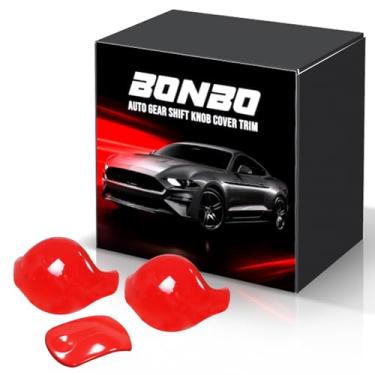 Imagem de Bonbo 3 peças Auto Gear Shift Knob Cover Trim Interior Trim Accessories Compatível com Ford Mustang 2015-2024, Vermelho