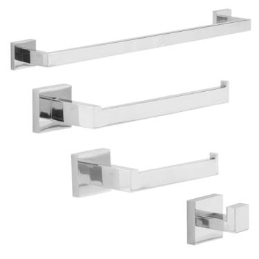 Imagem de Kit Acessórios Premium 4 Peças Inox 304 Para Banheiro Lavabo (Cromado)