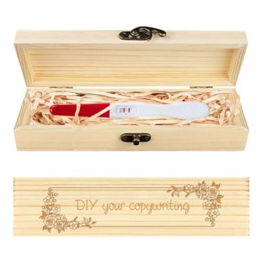 Imagem de CHGCRAFT Caixa de presente de madeira para anúncio de gravidez com estampa floral de lembrança de teste de gravidez com fita de ráfia e anúncio de cadeado presentes para pai marido, 20 x 5 x 3 cm