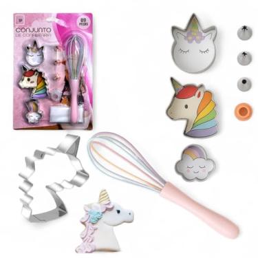 Imagem de Kit de Confeitaria Infantil Unicórnio, 9 Peças, Moldes para Biscoito e Batedor Colorido