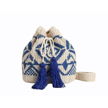 Imagem de SHAREYOIU Bolsa feminina Boho Bucket de tecido palha bolsa de praia de ombro com cores doces, Azul