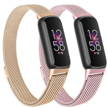 Imagem de Oumida Pulseira de metal de malha compatível com Fitbit Luxe, pulseira ajustável de aço inoxidável, mulheres e homens, pulseiras de substituição para rastreador de saúde e fitness, ouro rosa + ouro