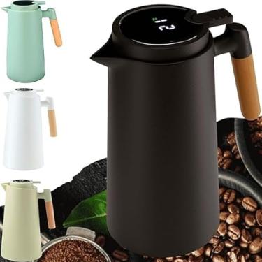 Imagem de Garrafa Termica Jarra Inox Cafe Cha 1 Litro Cabo Madeira