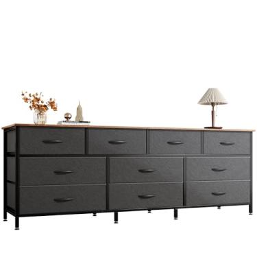 Imagem de Huuger Cômoda de 163 cm para quarto, cômoda longa com 10 gavetas de tecido, suporte de TV para TV de 55, 65, 70 polegadas, organizador de armazenamento de brinquedos para armário, marrom rústico e