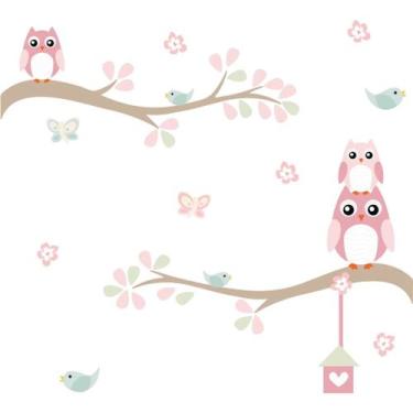 Imagem de Adesivo de Parede Infantil Galhos Coruja Baby Quarto de Menina - PAPEL