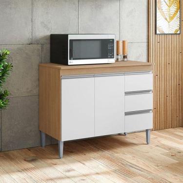 Imagem de Balcão De Cozinha Ambiente Andréia Com Tampo 100 Cm Amêndoa Branco - Ajl