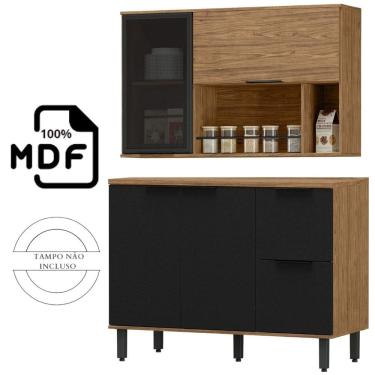 Imagem de Balcão de pia 1,20CM + Armário Aéreo em MDF Lombardia -  Freijó Nero