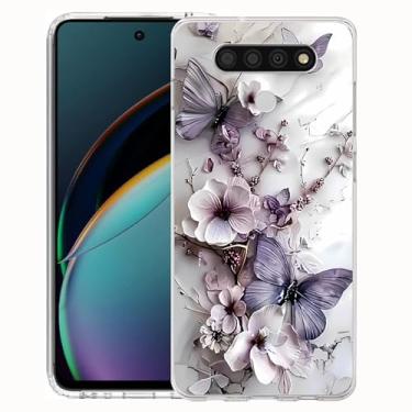 Imagem de FLYING FLIER Capa para celular LG Stylo 6, [proteção de corpo inteiro] [antiderrapante] [à prova de choque] linda flor borboleta fina TPU capa de telefone (roxo 4)