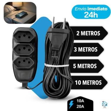 Imagem de Extensão Elétrica Tripla Bilvolt 2/3/5/10 Metros Resistente 110/220v 1