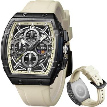Imagem de OLEVS Relógio masculino para negócios, cronógrafo, quadrado, quartzo, analógico, masculino, pulseira de silicone, impermeável, presente de data, relógio masculino prata, relógios brancos masculinos