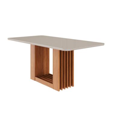 Imagem de Mesa de Jantar Retangular com Tampo de Vidro Ariela Off White e Cinamomo 180 cm
