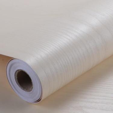 Imagem de Papel de parede de contato de madeira autoadesivo à prova d'água removível vinil branco grão de madeira para gaveta de bancada, forro de prateleira, móveis, fácil de instalar e limpar 40 x 192 cm