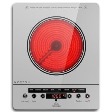 Imagem de Noxton Fogão elétrico portátil de 110 V, 1800 W, fogão elétrico de queimador único, placa elétrica de bancada, temporizador de 4 horas, 9 níveis de potência, trava de segurança infantil, compatível